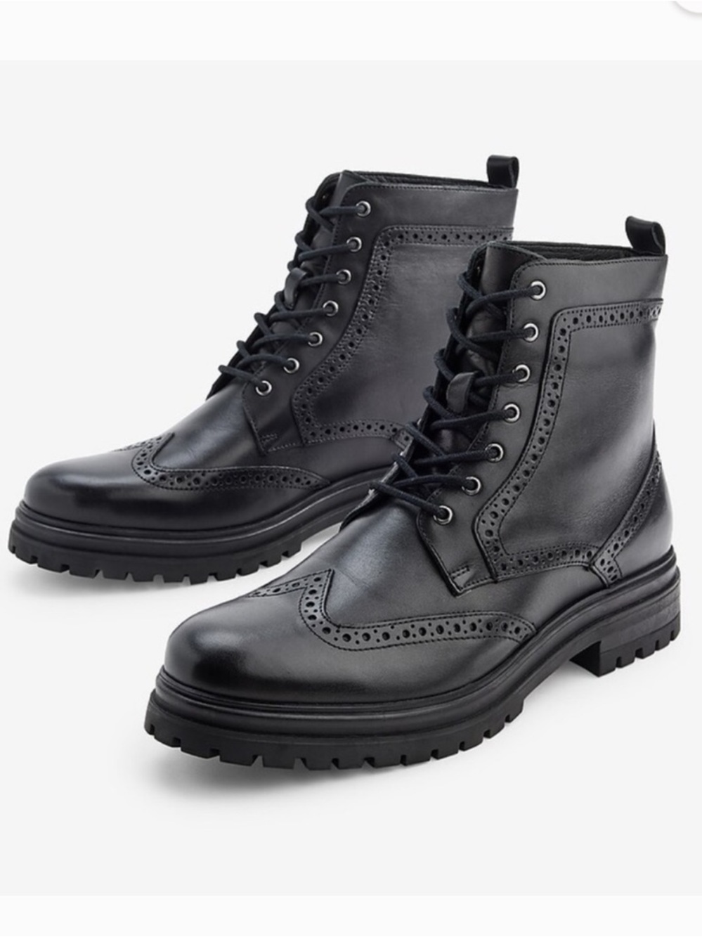 Express Men's Black Leather Brogue Chunky Wingtip Combat Boots sz 11
